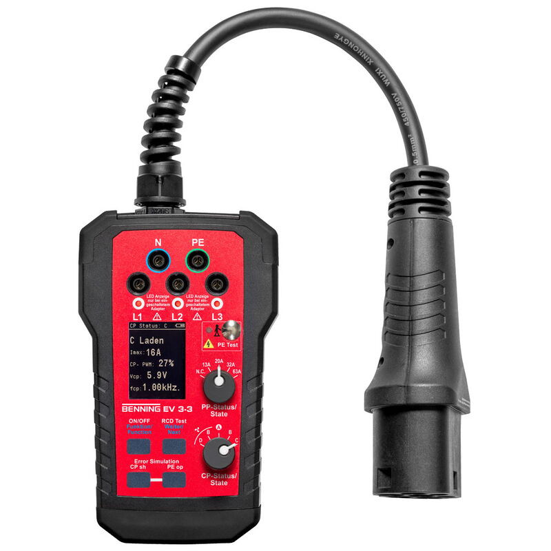 Benning EV 3-3 Wallboxtester und Messadapter für E-Ladestationen mit Typ-2-Stecker (Mode 3)