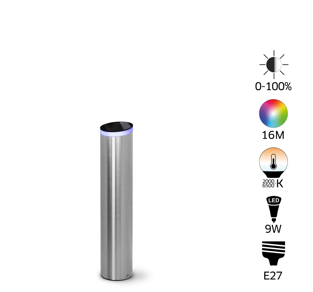 hesotec eLight Color S - smarte Outdoor Leuchte ohne Steckdose - Edelstahl gebürstet