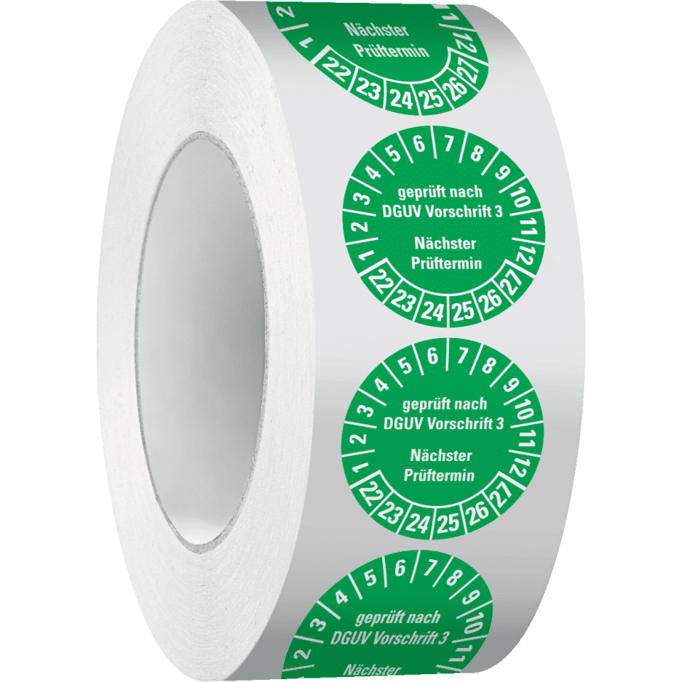 Prüfplakette geprüft DGUV Vorschrift 3 - Nächster Prüftermin 24-29- Rot - Ø 30mm - 500/Rolle
